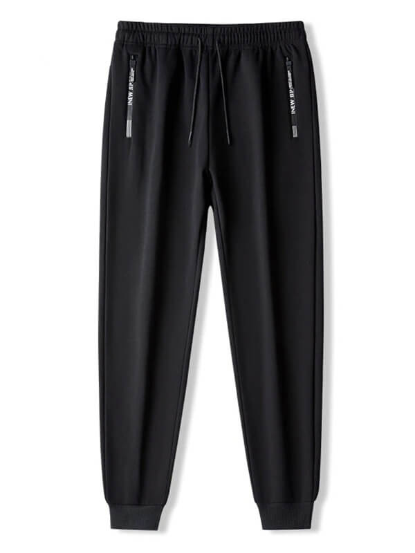 Casual men's thick black pants, windproof and warm sportswear with drawstring and pockets, designed for comfort and style - SF0622